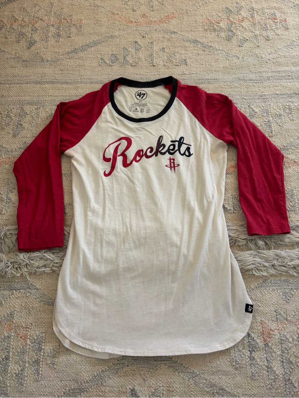 '47 Brand Houston Rockets Cream White and Red Raglan Tee